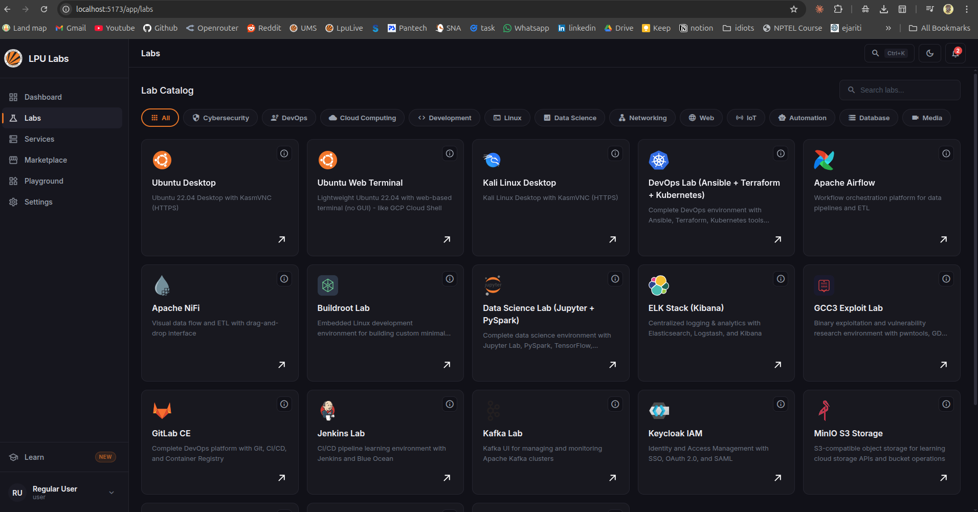 lpu labs — lab selection interface